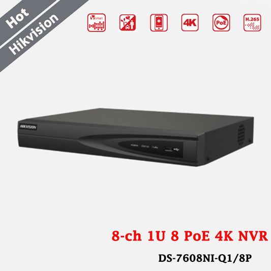 Hikvision 8 Channel 1U 8 PoE 4K NVR 8ch IP Camera Inputs H.265+ 80 Mbps 1 SATA