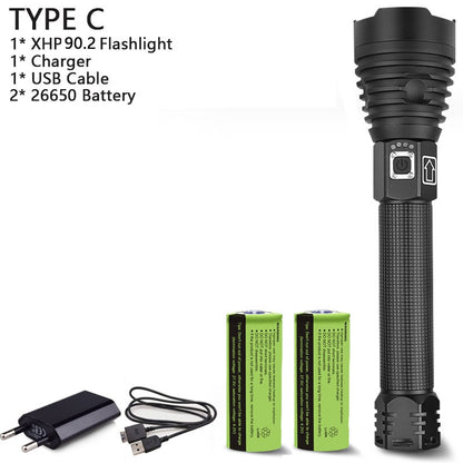 250000cd 1000m XHP90.2 most powerful led flashlight usb Zoom Tactical torch