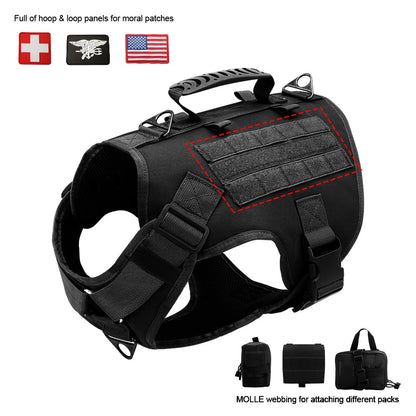 Nylon Tactical Dog Harness, Collar & Leash